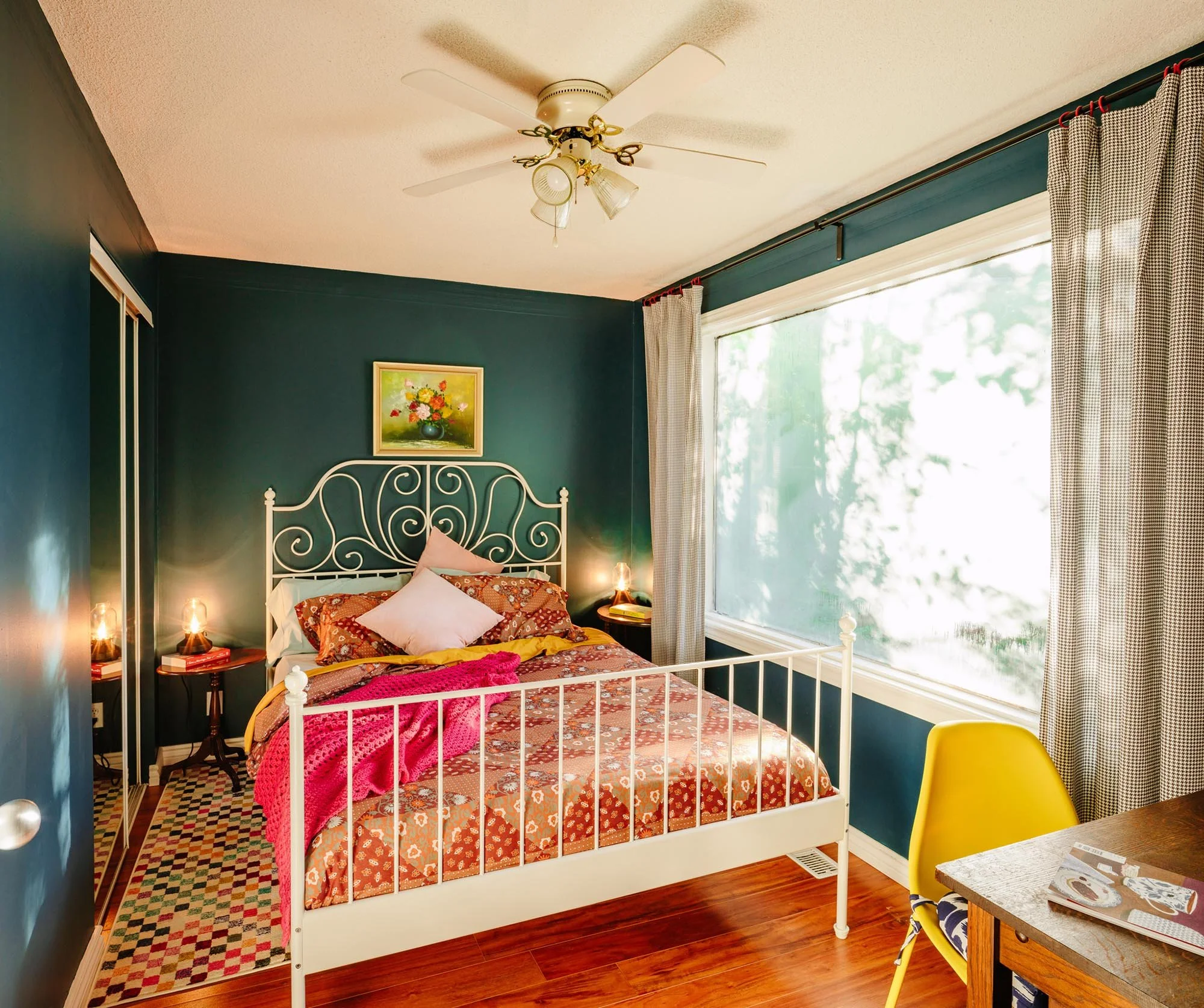 Interior photography of bright, colourful bedroom by Worker Bee Supply.