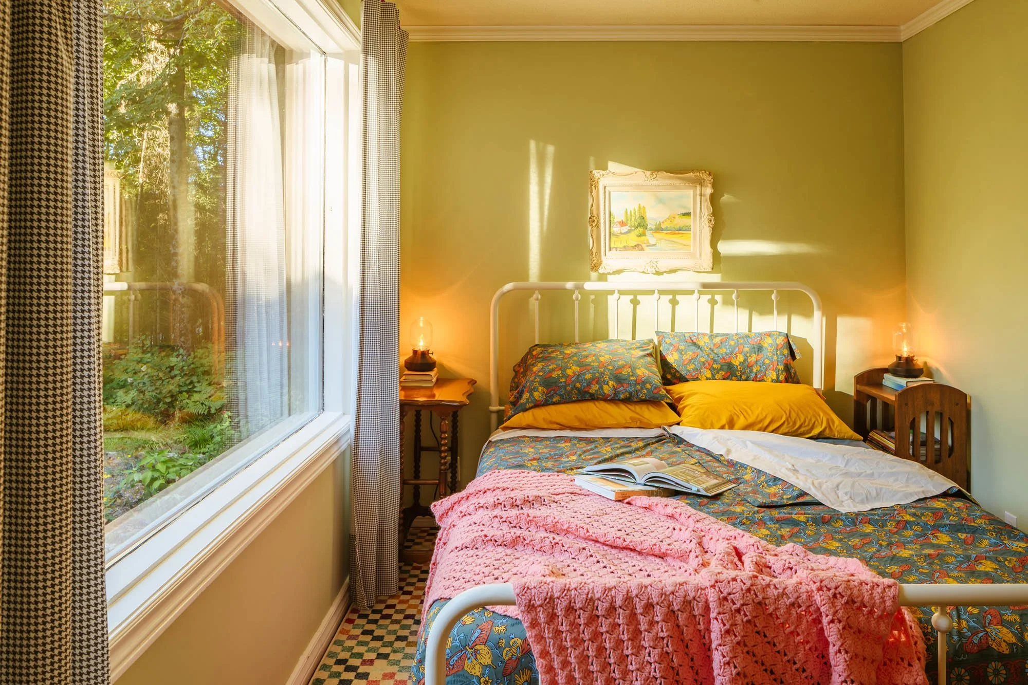 Interior photography of a bright, colourful bedroom by Worker Bee Supply.