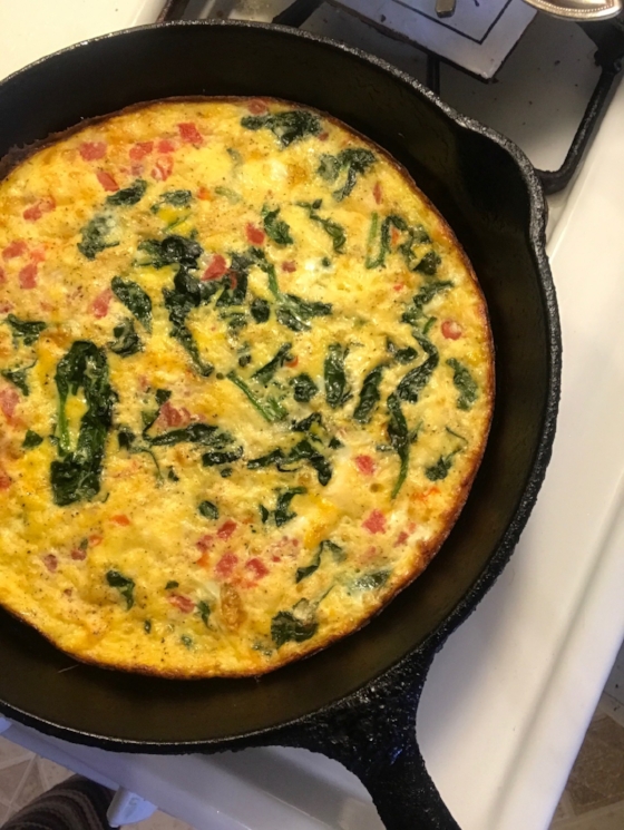 Here's an egg, spinach, feta, and tomato frittata I made on the fly a few weeks ago.