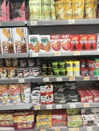 Snacks at a store in Hong Kong airport. I definitely bought some of my favorite chocolates which I can only find overseas.