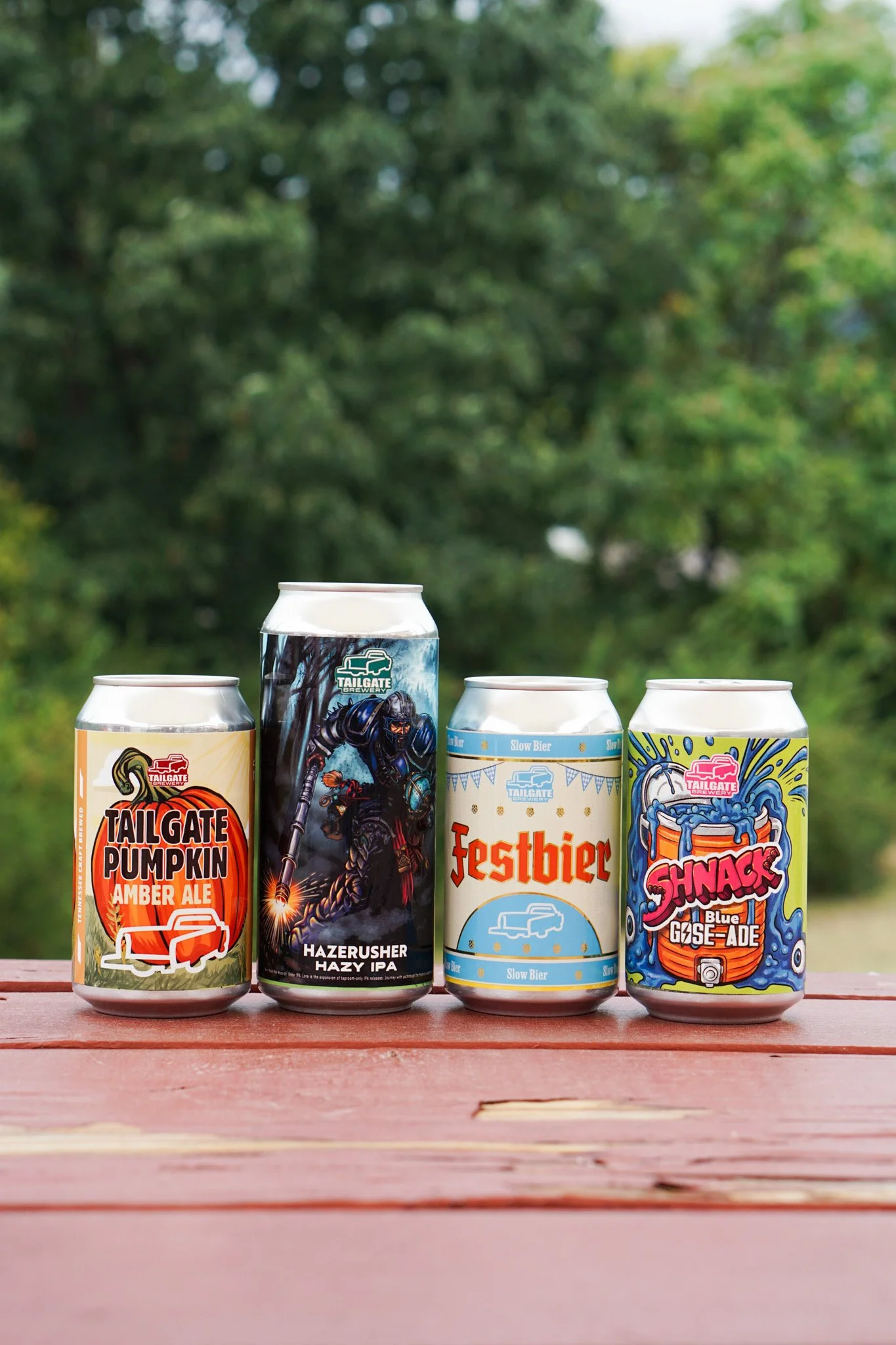 TailGate Brewery September 2026 Release Day lineup featuring Pumpkin Amber Ale, LORE Hazerusher Hazy IPA, SHNACK Blue Gose-ade and Slow Bier Festbier.