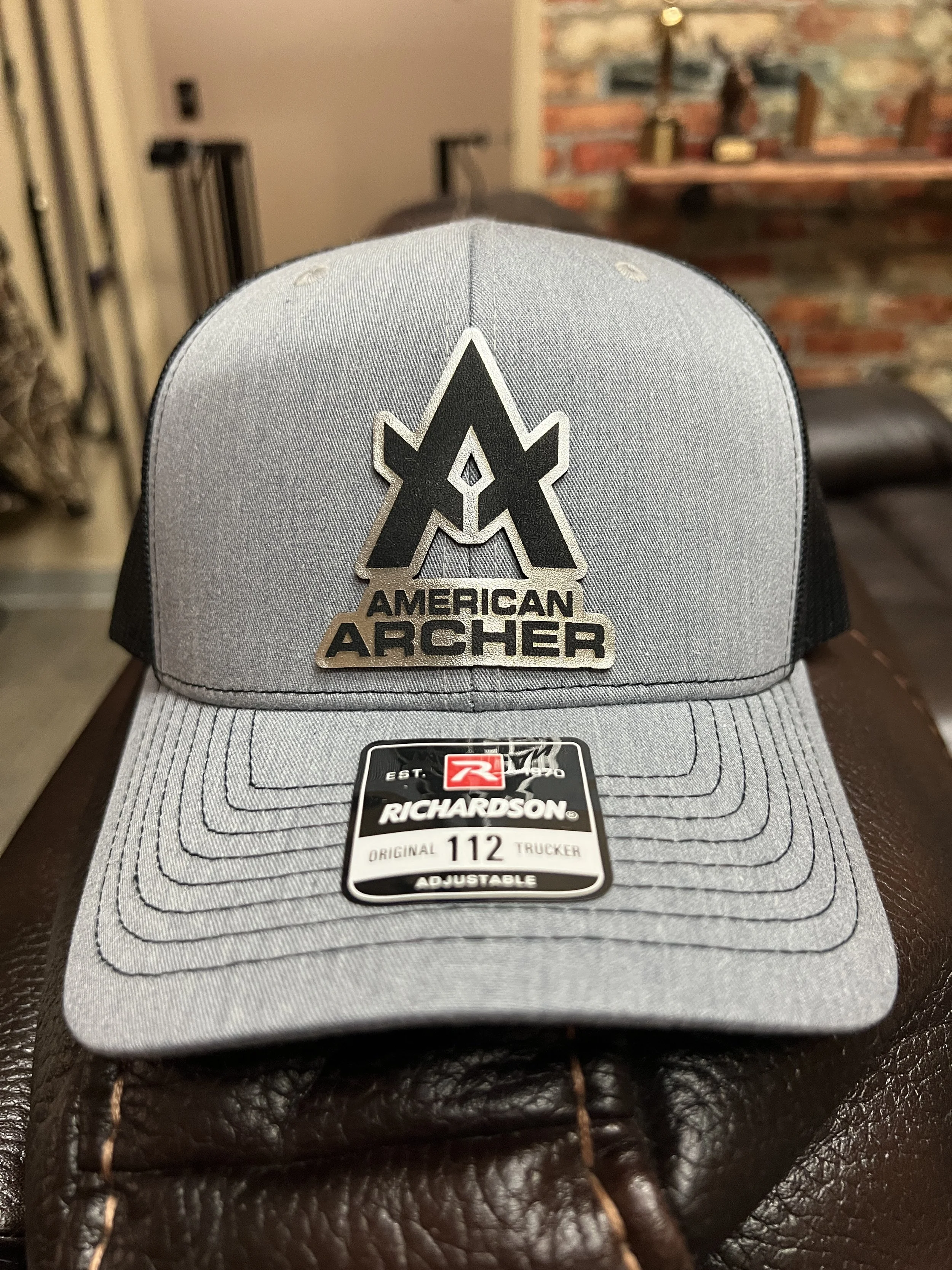 Richardson 112 Gray-Black Trucker with laser cut patch.JPG