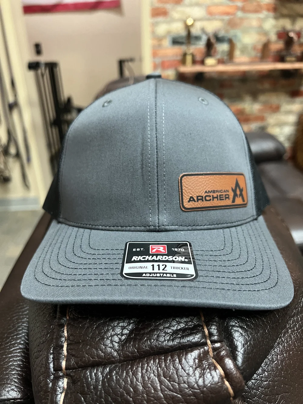 Richardson 112 Trucker Hat – Heckler & Koch Patch, Charcoal/Black, Snapback, Mesh Back