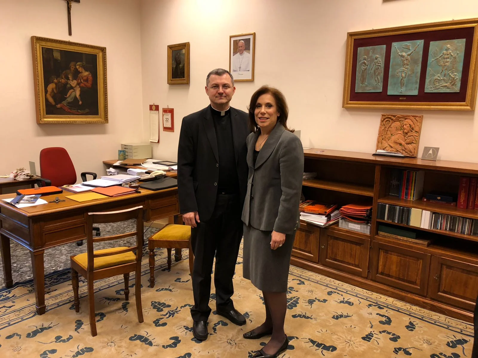 Dr. Robin L. Smith with Monsignor Tomasz Trafny at the Vatican (February 2018)