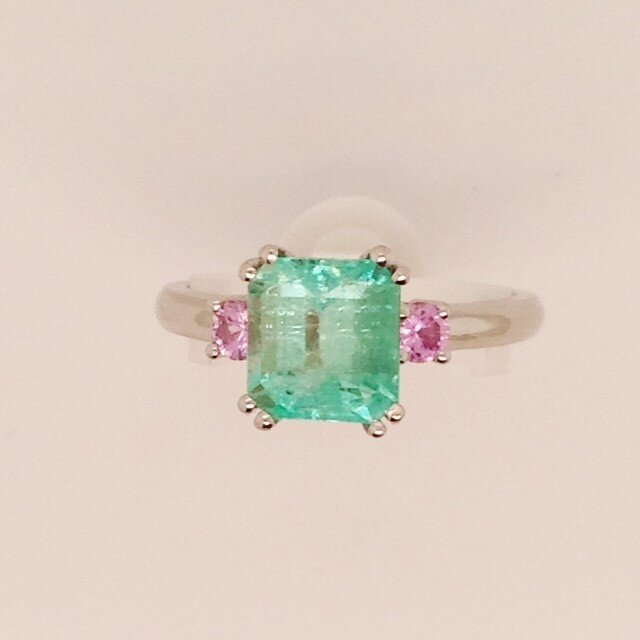 custom emerald and pink sapphire ring
