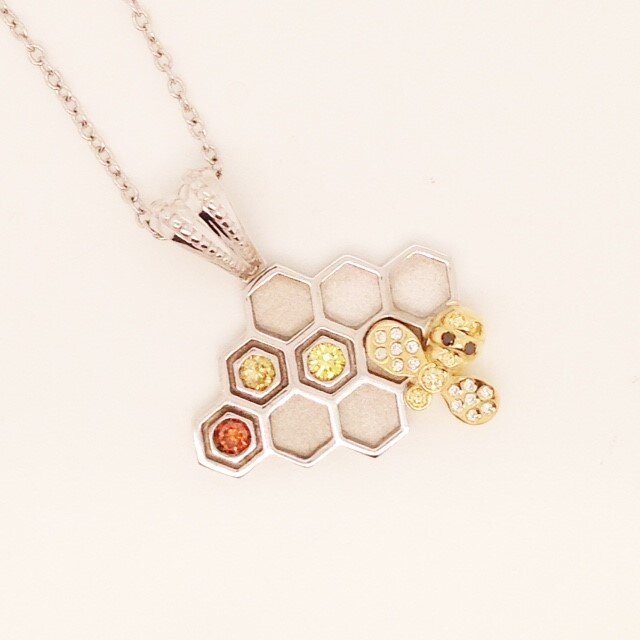 custom honeycomb and bee pendant