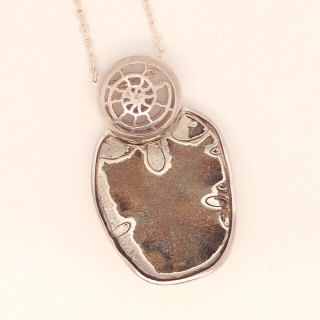 custom silver and ammonite pendant