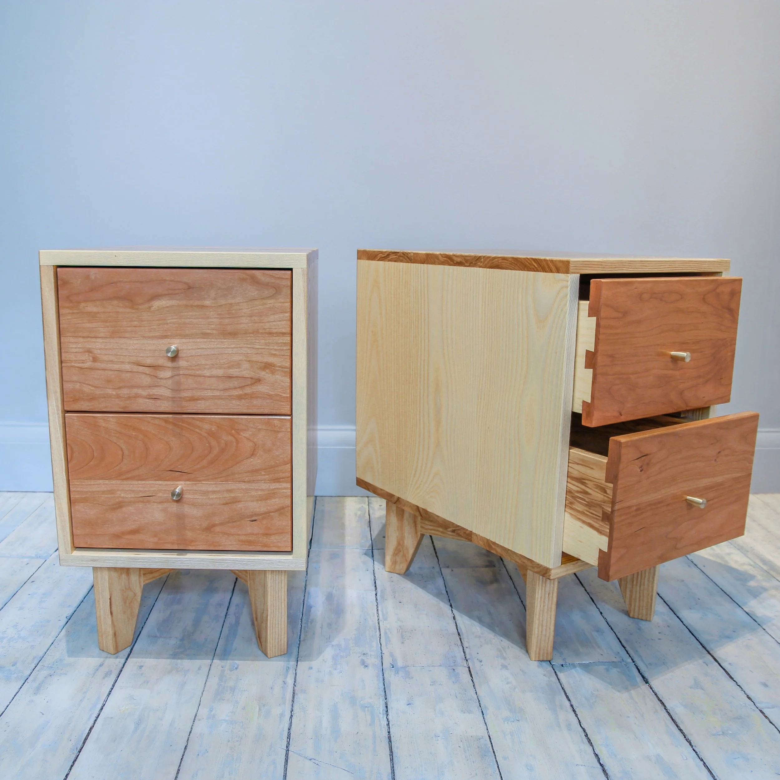 Bespoke ash and cherry dovetailed bedside table.