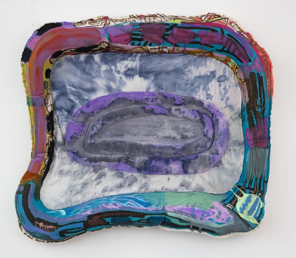   Purple Blob , 2020, acrylic on muslin and faux silk with polyester fill, 33 x 40 x 4 inches 
