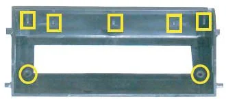 There are 5 support posts These are marked with yellow squares. The screw posts are located near the lens opening, marked with yellow circles.