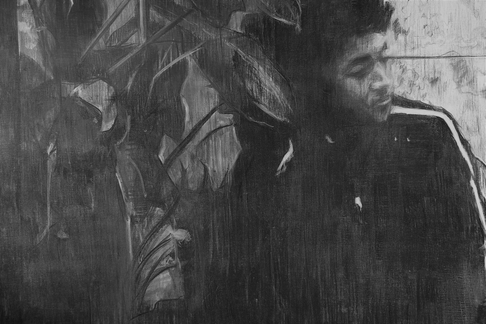 you should be more carefull when you do something”, charcoal on linen, 200×150, 2017