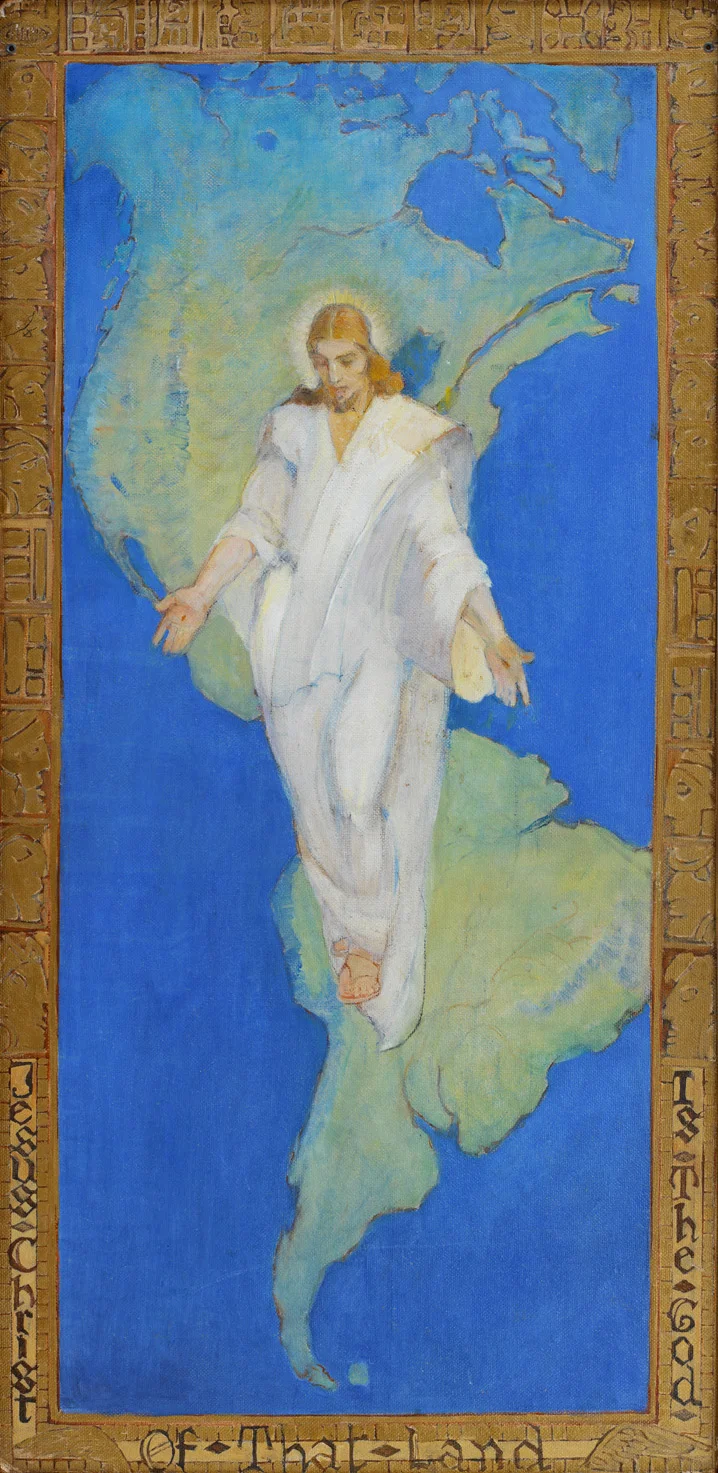 Jesus Christ is the God of That Land (c. 1940) by Minerva Teichert. Oil on Board. 47 ¾ x 23 ¾ in. Springville Museum of Art