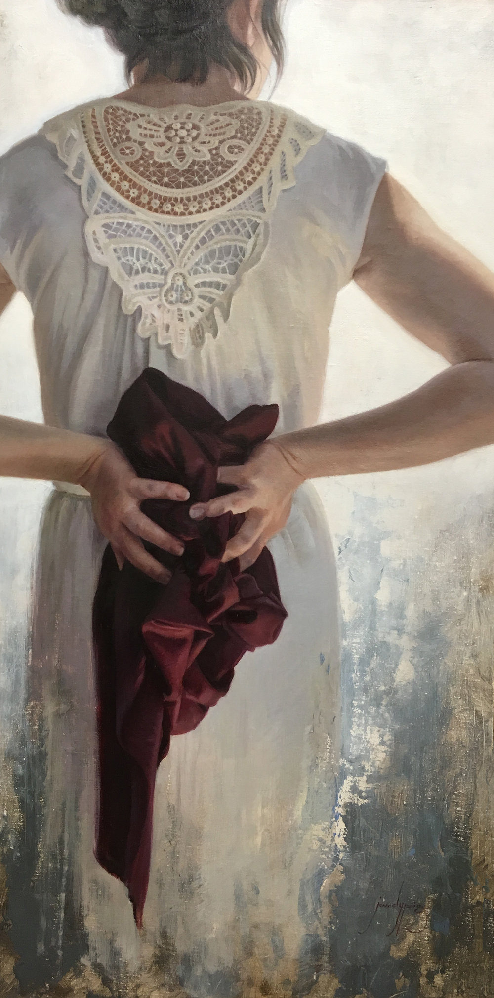 Holding Back by Jenedy Paige. 12 x 20 in. Oil.