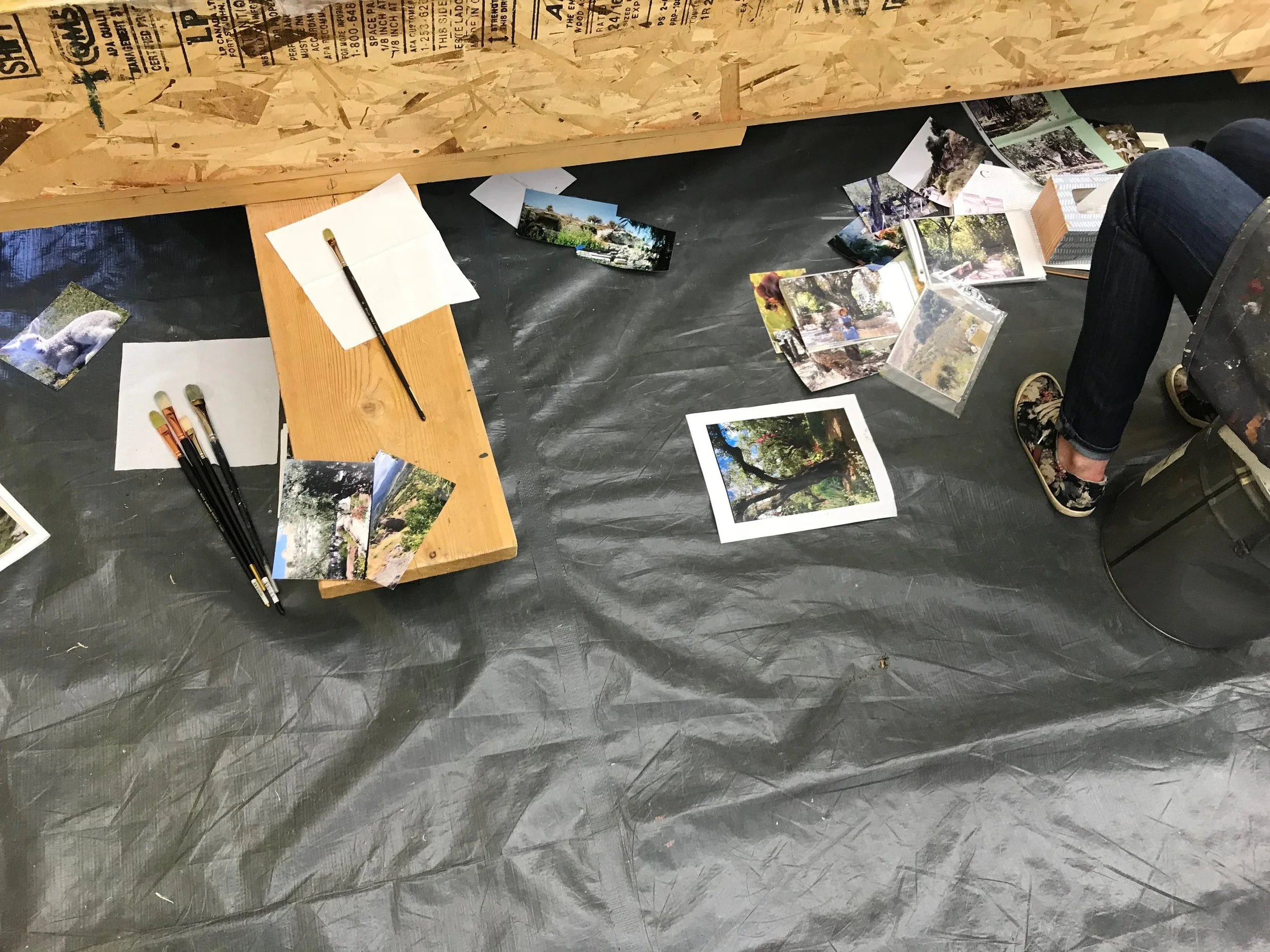 Though we couldn't photograph the murals being worked on in Christensen's studio, it was inspiring to see the menage of photos and reference materials being used by artists to paint accurate depictions of gardens in the Holy Land for the Vernal Temple. 
