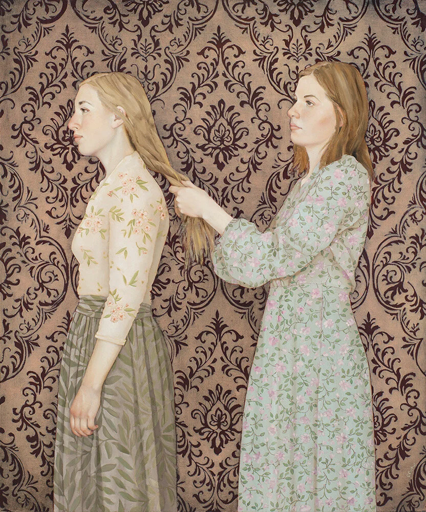 Emily McPhie. Sisters in Zion (2019) Oil on panel. On view at the Certain Women Art Show, on view at Anthony’s Fine Art, Salt Lake City.
