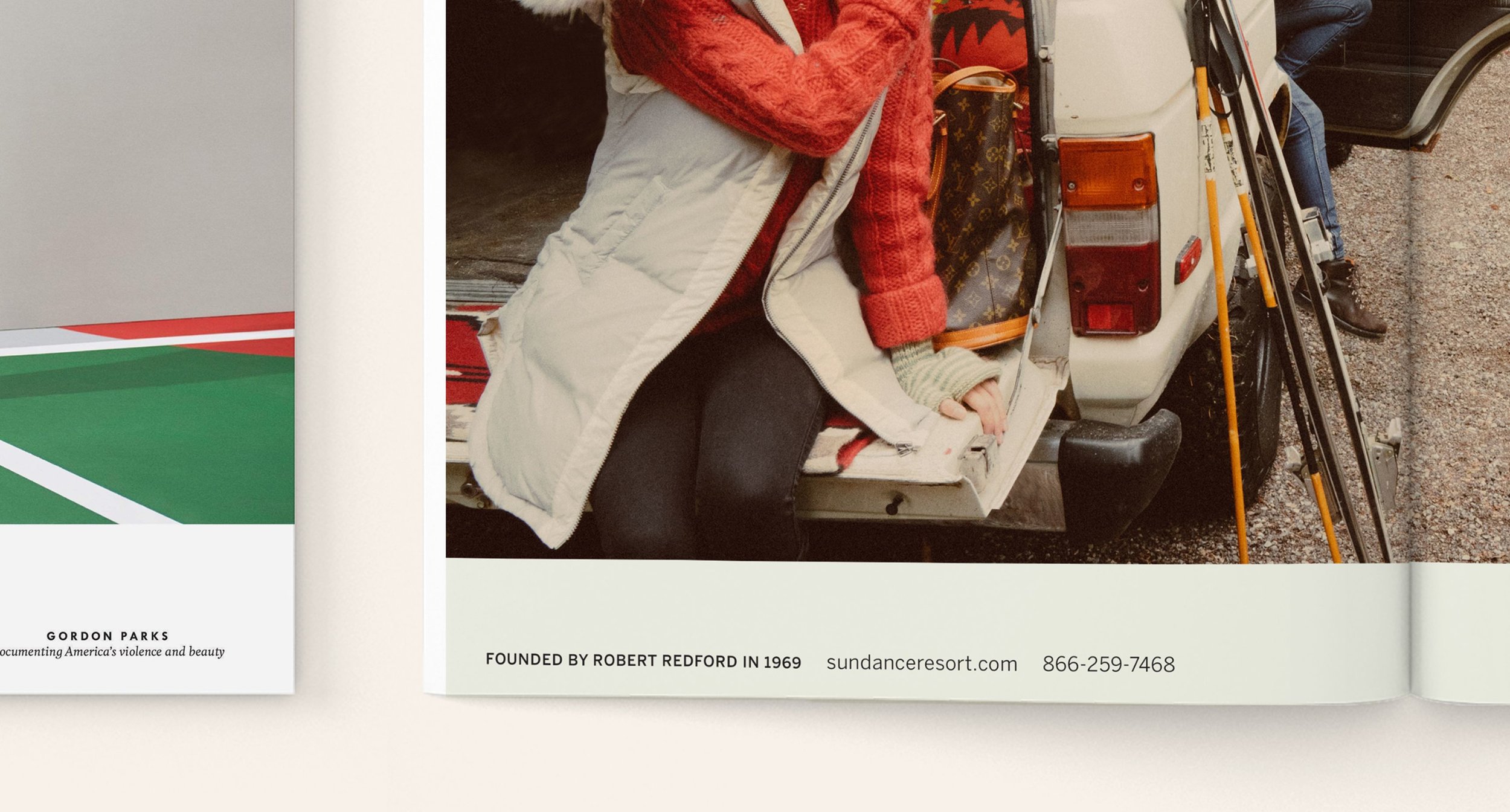 First half close up of Kinfolk Advertisement with contact information for Sundance