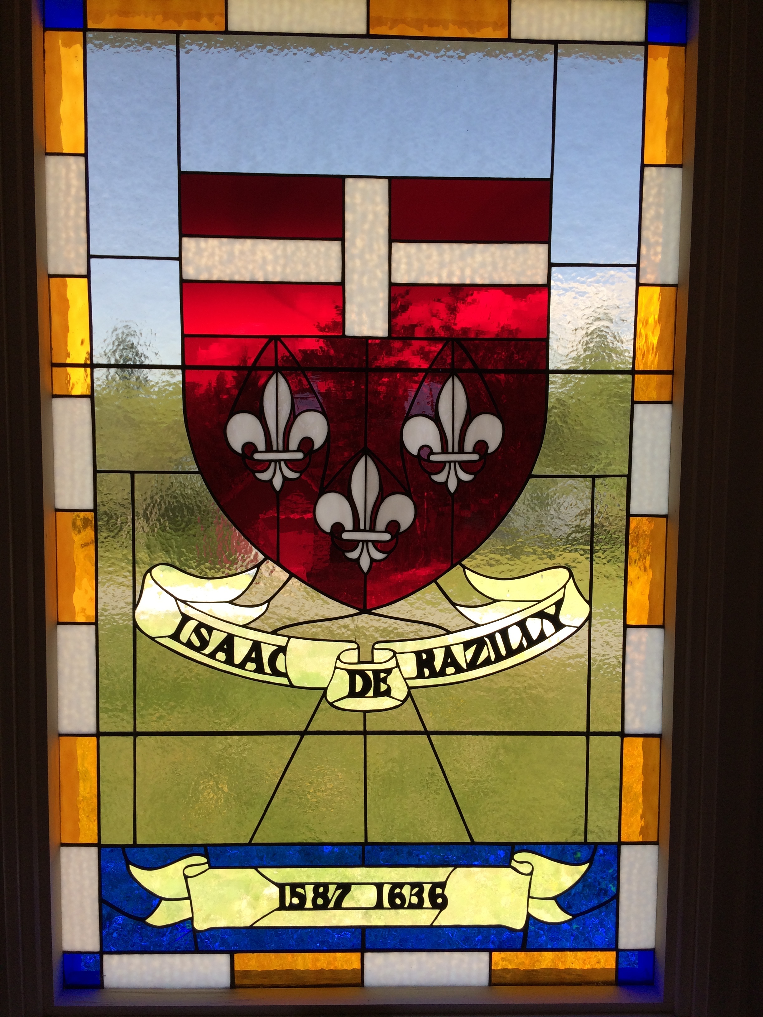   Sir Isaac de Razilly's family coat of arms done in stain glass is a stunning piece of art at the museum. Razilly landed here in 1632. Intent on establishing a permanent settlement in LaHave, Fort Saint Marie de Grace was named the first capital of 