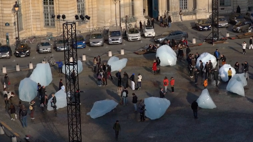 Eliasson, O. and Rosing, M. (2015) Ice Watch . Image credit: author screenshot of video playing on Ice Watch website, available at: http://icewatchparis.com/