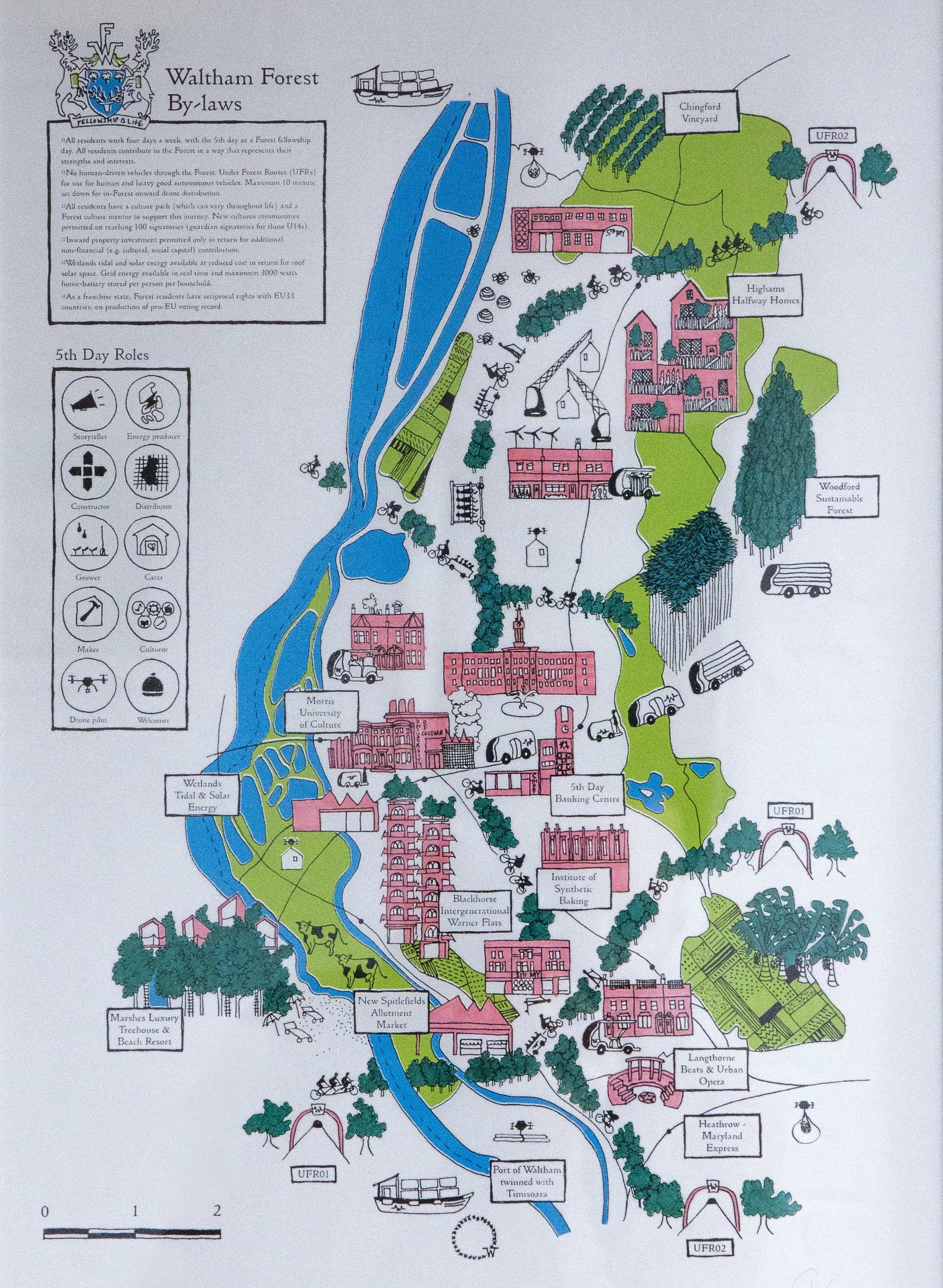 Waltham Forest By-laws (2019) , Cat Drew, Mixed media hand coloured screen print edition of 15, 35 x 50cm, £70 unframed £115 framed