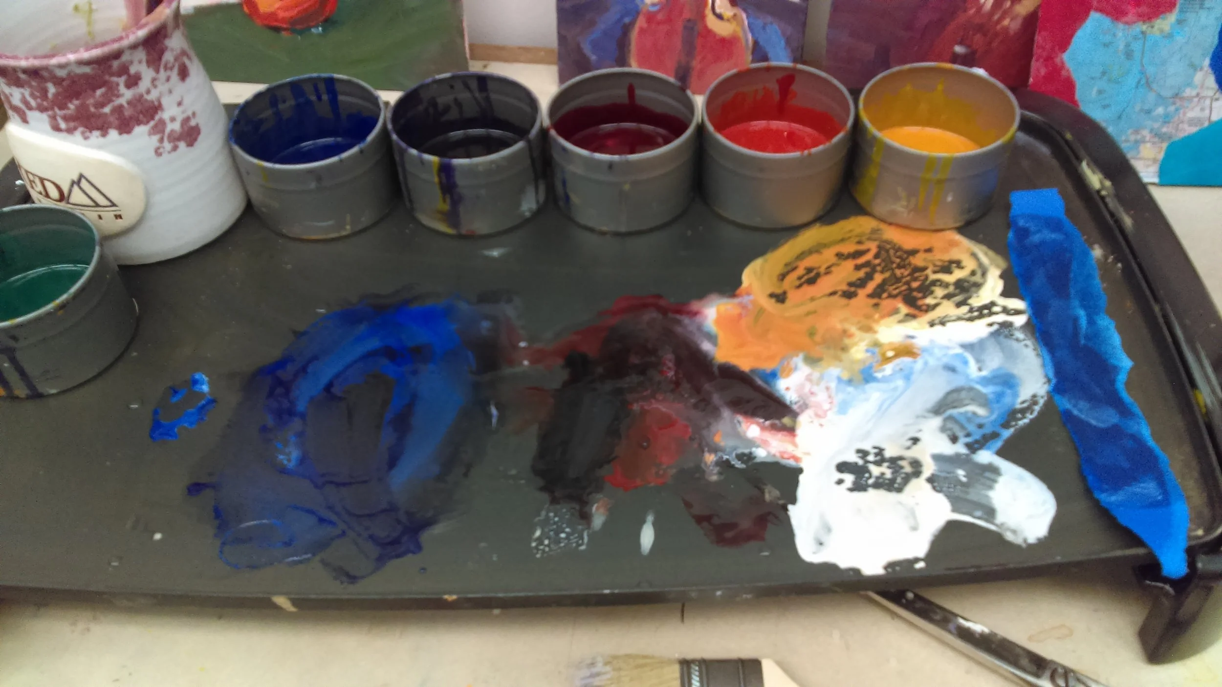 Encaustic color mixing on the the palette griddle.