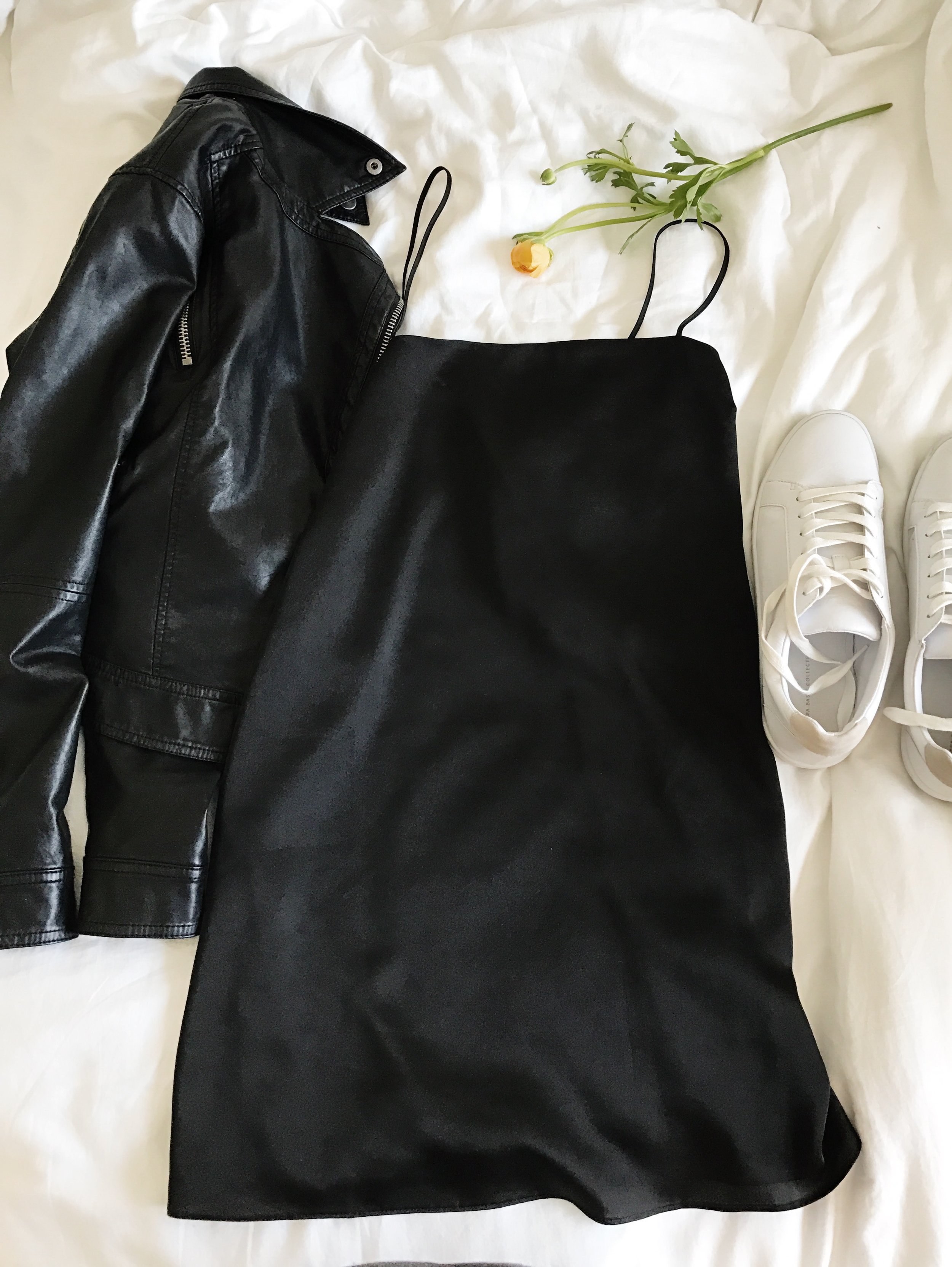 DAY FIVE Black slip dress // Leather jacket I just love a good slip dress! Adding a little edge for wandering the palace of Versailles.