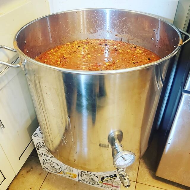 Why I bought such a ridiculous pot. 22 gallons of chili about to get processed through the canner. Last time I did this I made 18 gallons and it lasted more than 2 years worth of &quot;once or twice a week&quot; meals. Should be around 250 jars. 
#fo