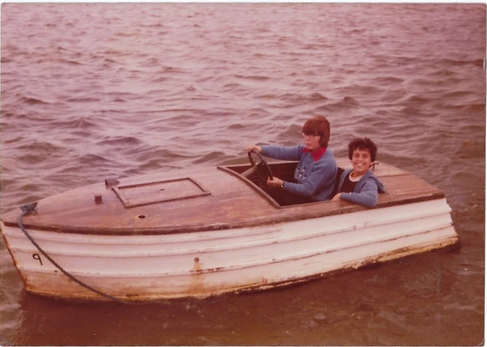 Captain Andrew Seligman with his cousin on the River Dee, Chester, England, 1979