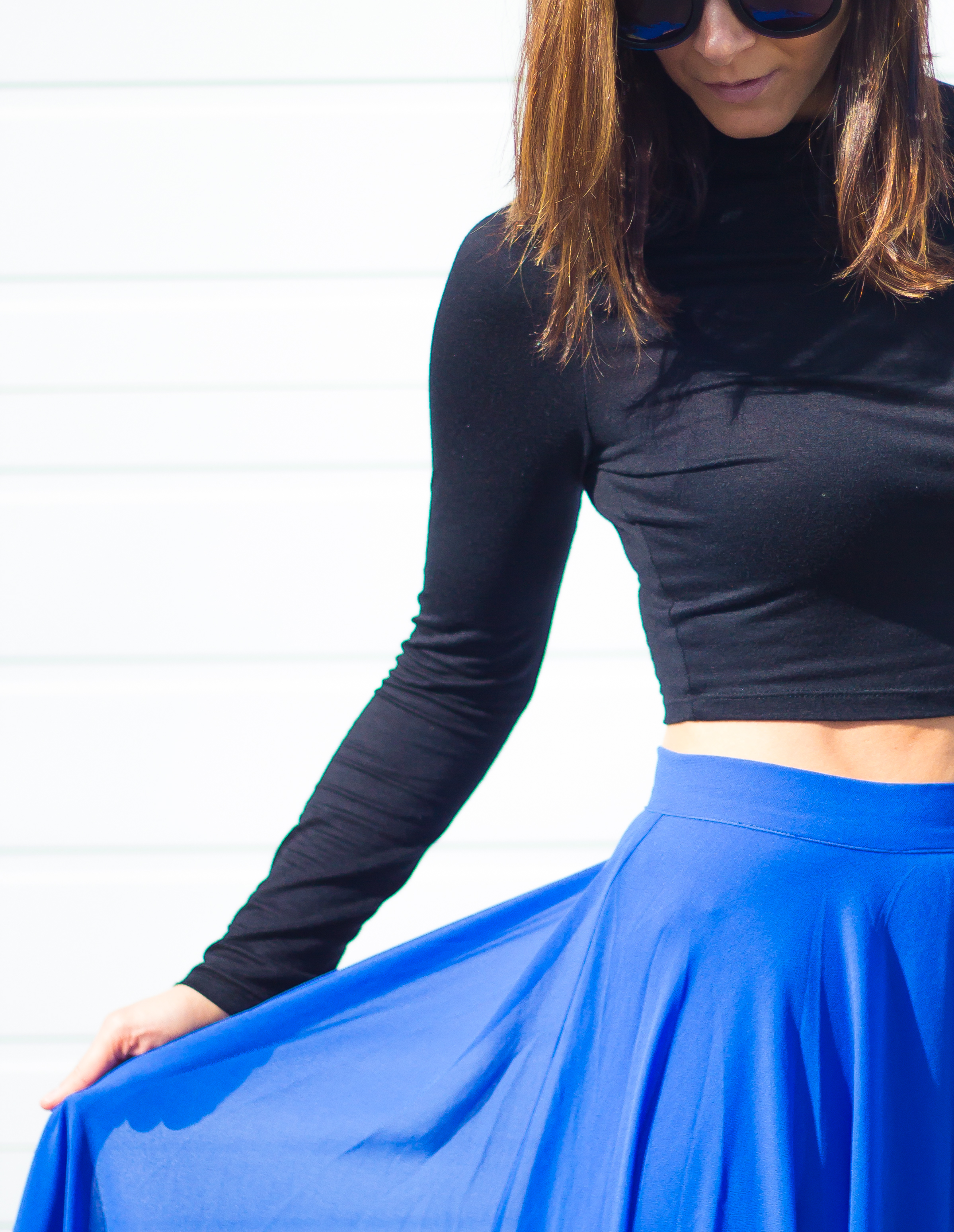 Maxi Skirt Outfits – Blue Maxi Skirt Outfits – Fashion for Women – Date Night Outfits – Summer Outfits – Black Crop Top Outfits – heartandseam.com #heartandseam #morninglavender