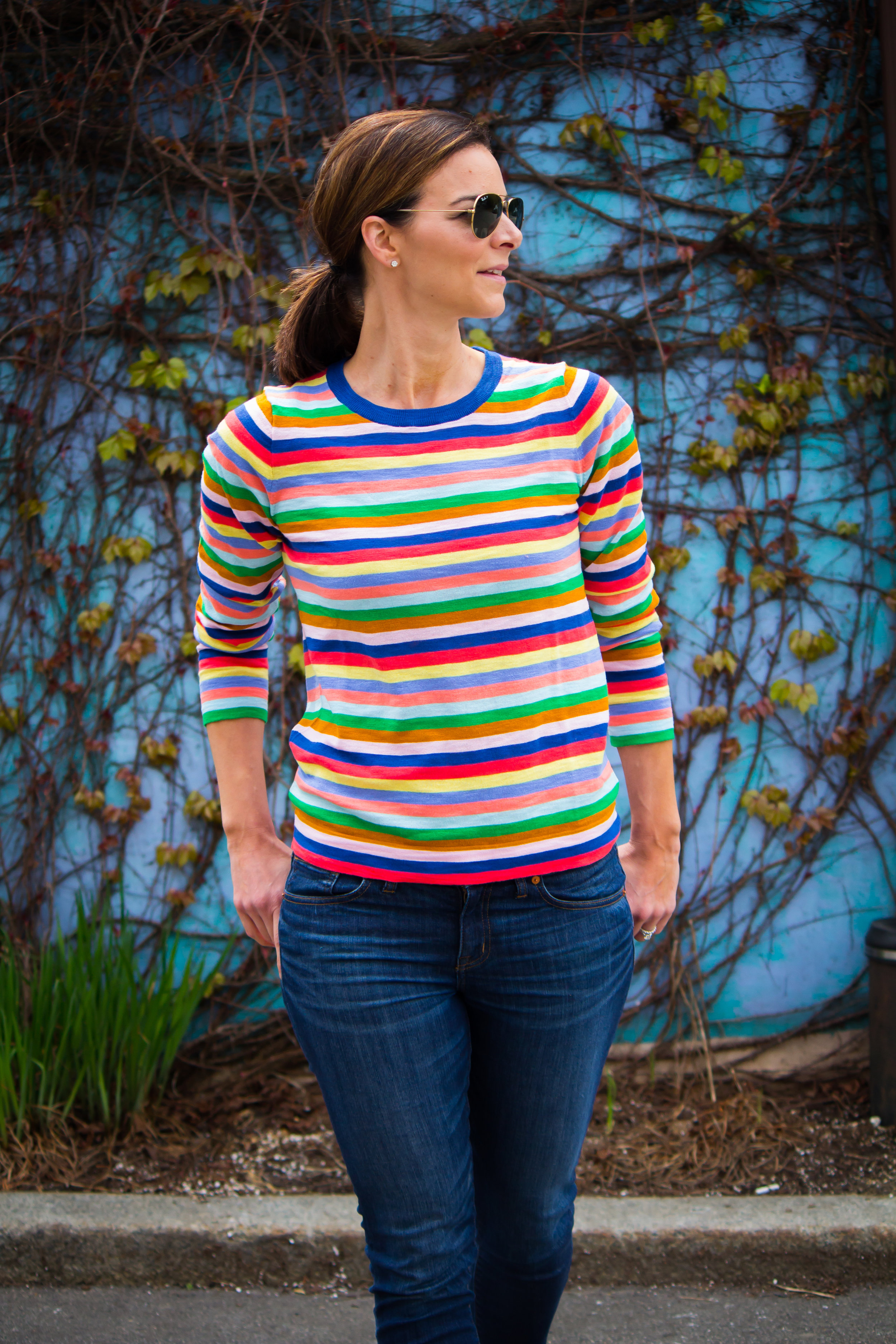 Multi-striped sweater – Casual Friday Outfits – Spring Outfits- Casual Outfits – Women’s Fashion – www.heartandseam.com - #heartandseam