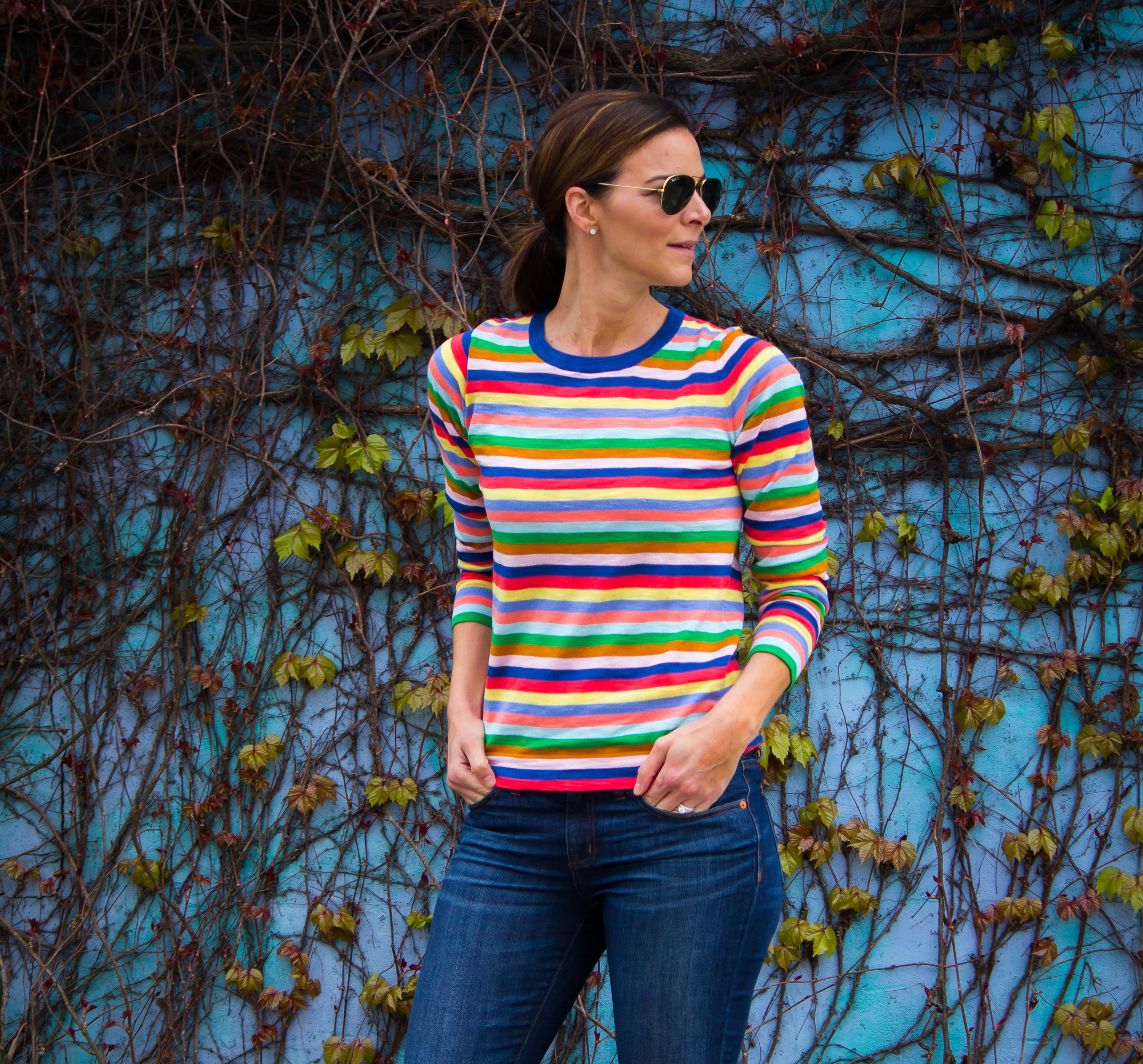 Multi-striped sweater – Casual Friday Outfits – Spring Outfits- Casual Outfits – Women’s Fashion – www.heartandseam.com - #heartandseam
