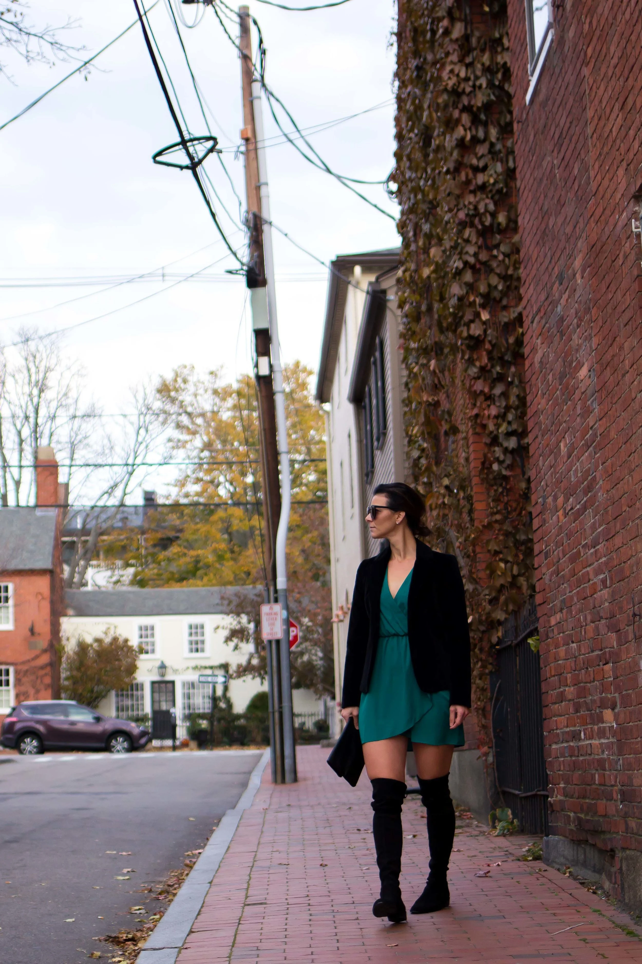 Holiday Outfits - Teal Dress Outfits – OTK Boots Outfits – Street Style Outfits - Cocktail Party Outfits - Dress Outfits - Fashion for Women – Holiday Party Outfits - Black Velvet Blazer Outfits – Date Night Outfits – heartandseam.com #heartandseam #otkboots