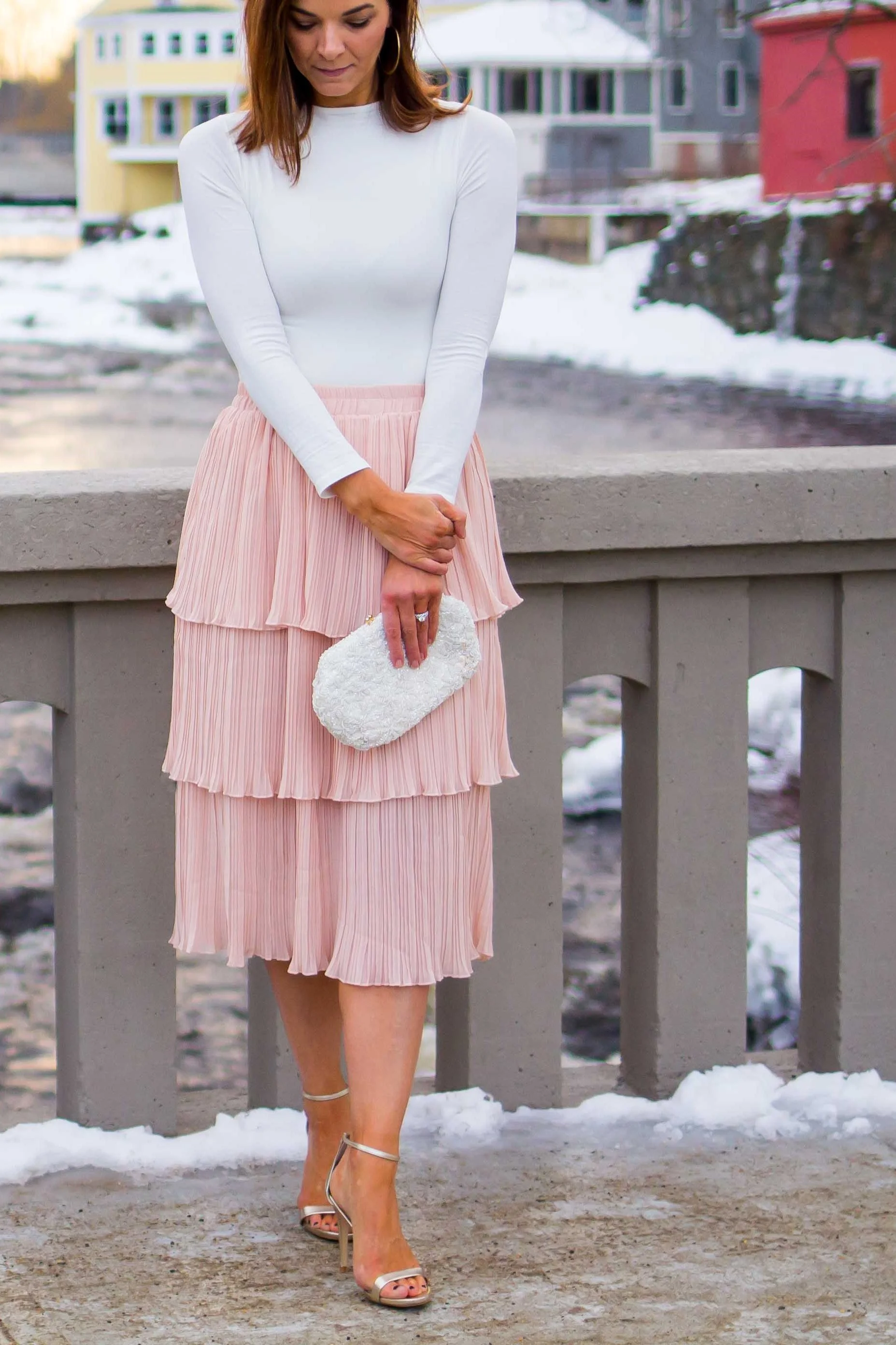 Midi Skirt Outfits - Tiered Skirt Outfits -Ruffle Midi Skirt Outfits - Nude Skirt Outfits - Blush Skirt Outfits - Fashion for Women - heartandseam.com #heartandseam