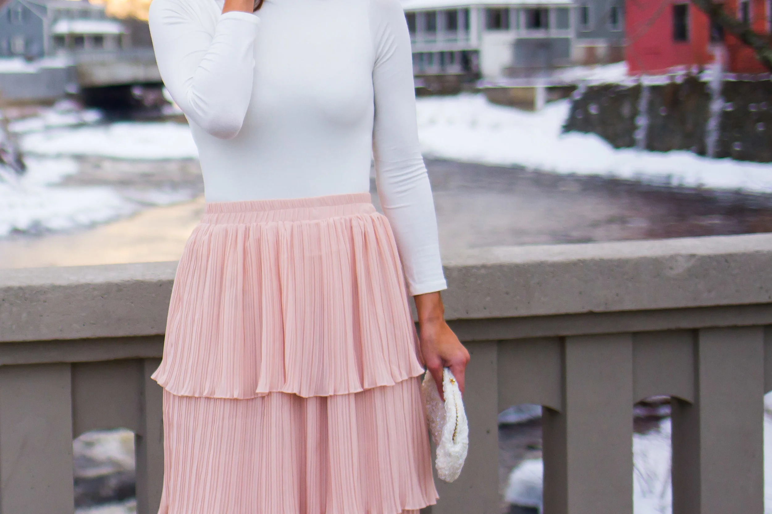 Midi Skirt Outfits - Tiered Skirt Outfits -Ruffle Midi Skirt Outfits - Nude Skirt Outfits - Blush Skirt Outfits - Fashion for Women - heartandseam.com #heartandseam