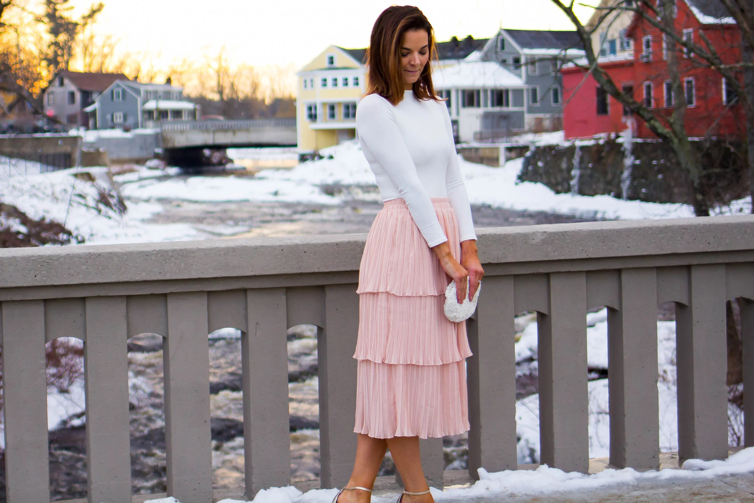 Midi Skirt Outfits - Tiered Skirt Outfits -Ruffle Midi Skirt Outfits - Nude Skirt Outfits - Blush Skirt Outfits - Fashion for Women - heartandseam.com #heartandseam