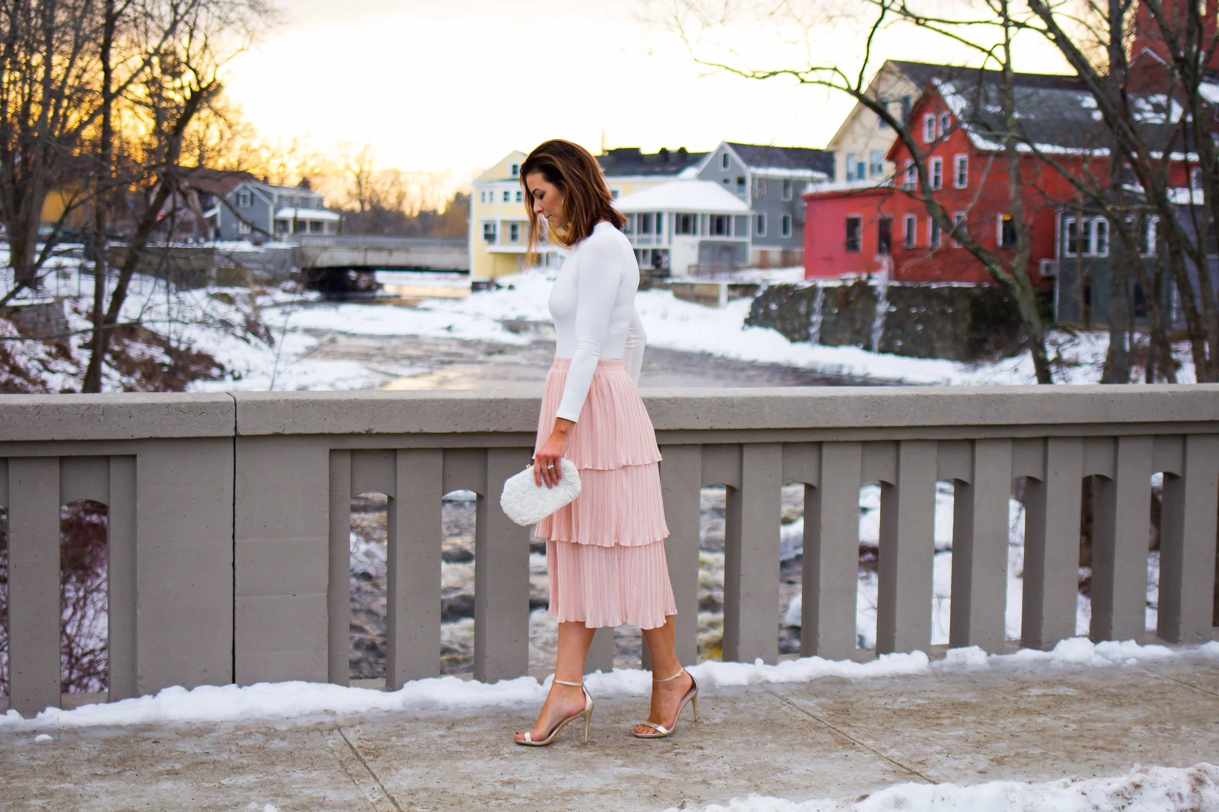 Midi Skirt Outfits - Tiered Skirt Outfits -Ruffle Midi Skirt Outfits - Nude Skirt Outfits - Blush Skirt Outfits - Fashion for Women - heartandseam.com #heartandseam