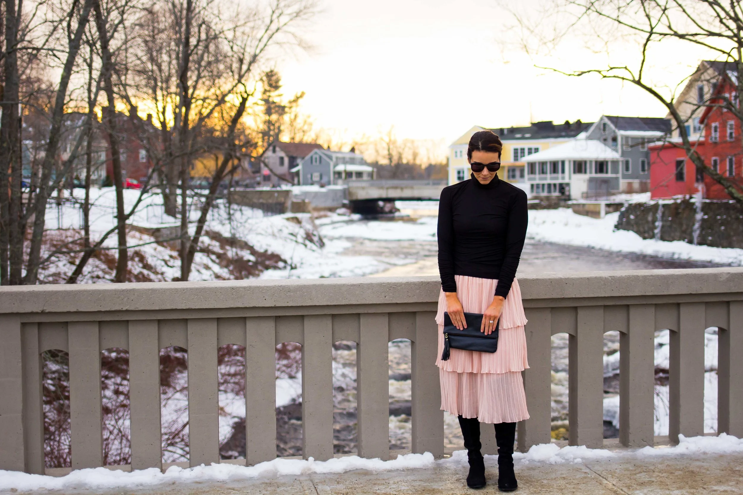 Midi Skirt Outfits - Tiered Skirt Outfits -Ruffle Midi Skirt Outfits - Nude Skirt Outfits - Blush Skirt Outfits - Weekend Outfits - Casual Outfits for Women - OTK Boot Outfits - Over the Knee Boot Outfits - Work Outfits for Women - Fashion for Women - heartandseam.com #heartandseam