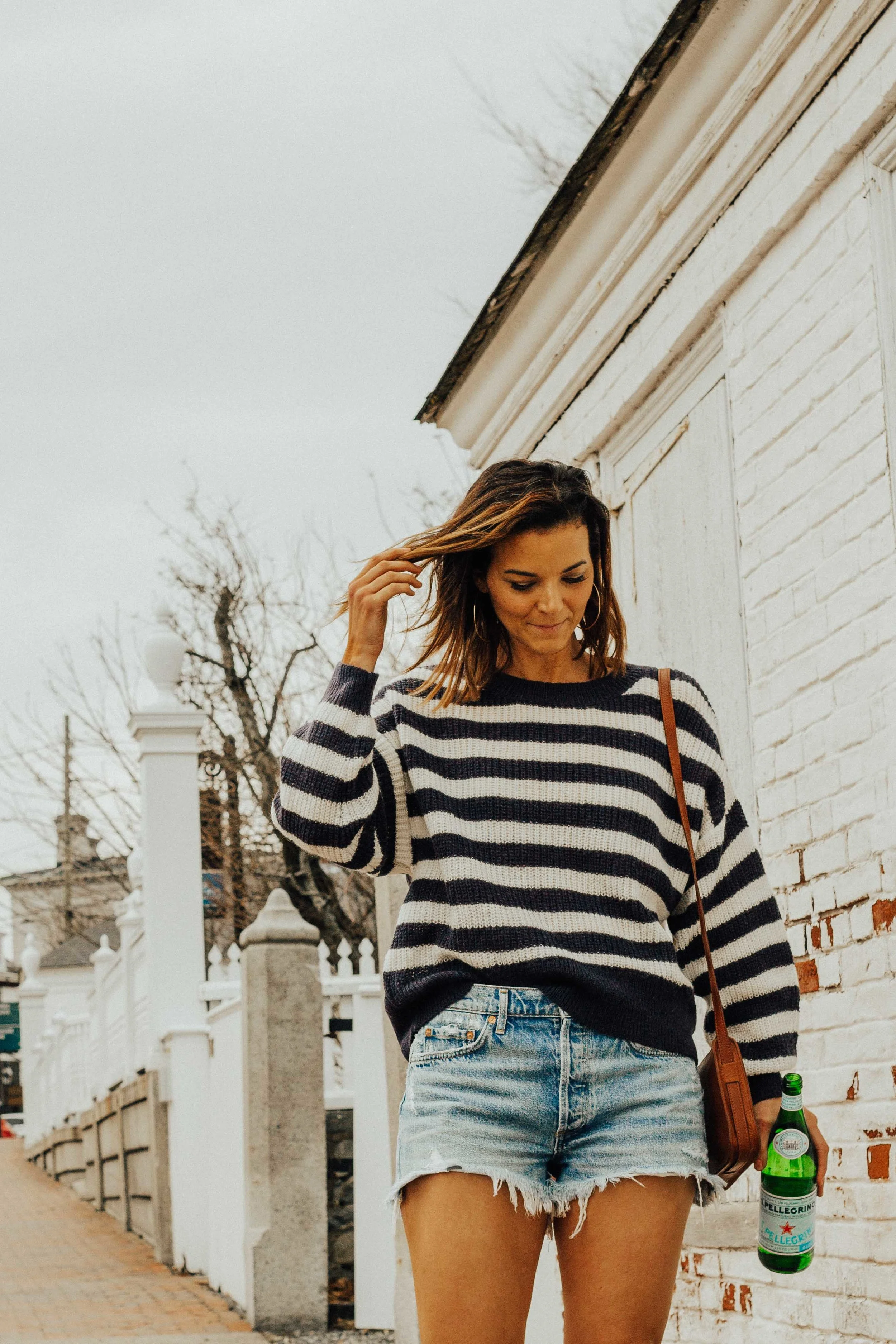 Denim shorts - Summer Outfit Ideas - Summer Fashion for Women - Green Heels Outfit - Denim Shorts Outfit - Navy Striped and Denim Shorts Outfit Ideas - www.heartandseam.com - #heartandseam