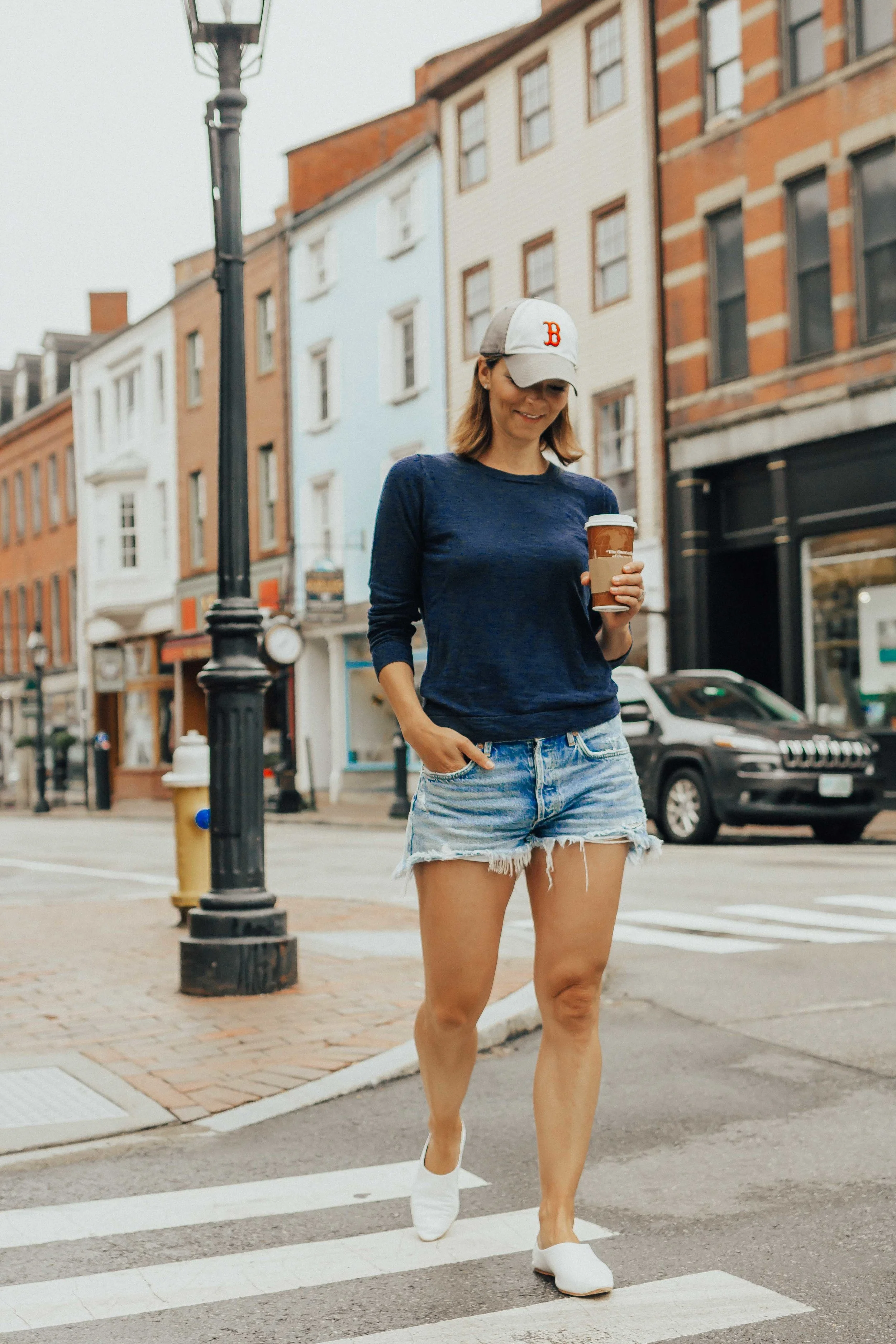 Being Spontaneous – Creating Positive Moments- Casual Outfit Ideas – Denim Shorts Outfits – White Flats – Summer Outfit Ideas – Baseball Cap Outfits – Weekend Wear - #heartandseam www.heartandseam.com