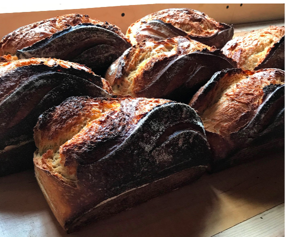 HONEY BLONDE No weird ingredients or preservatives. A little lower hydration than our other loaves (less water = smaller holes so all those filling don’t just fall through and make a mess…) Wheat, water, natural leavening, sea salt, and just a touch of honey :) . That’s it! (Dairy Free, Egg Free)