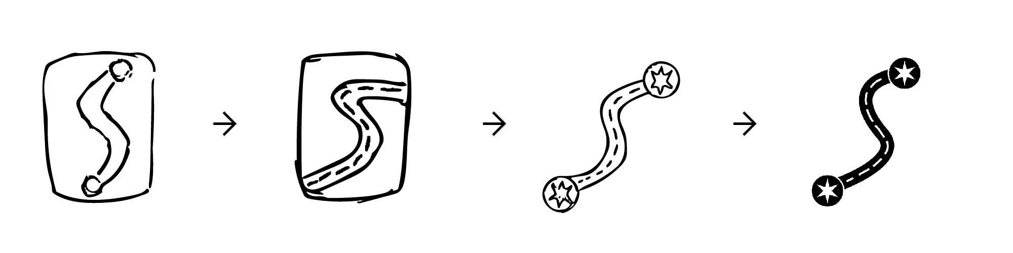 After receiving more positive reactions to the “S-shaped road sketch,” I iterated more until reaching a design to vectorize.