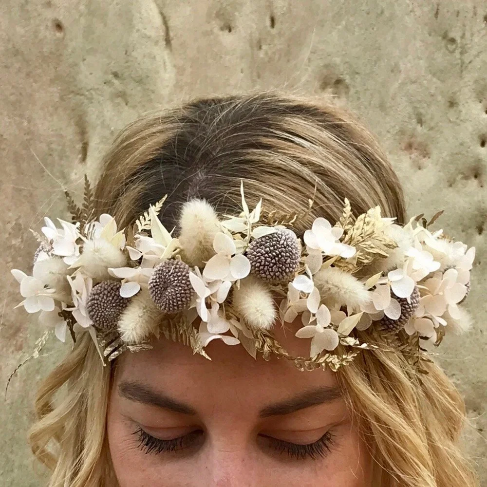 Everlasting Flower Crown Neutral Tones Poppy Lane Floral Co