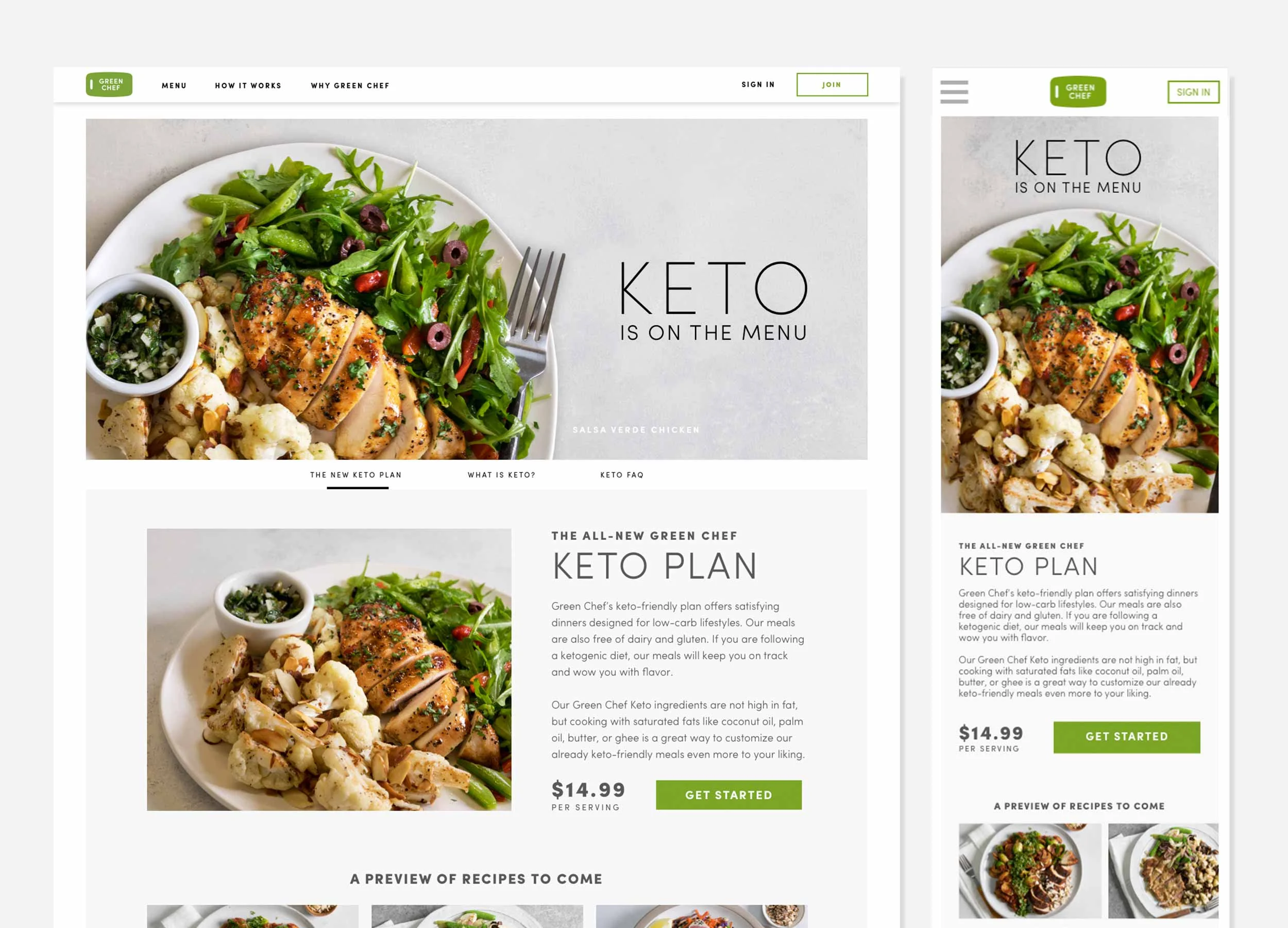 Informational landing page for Green Chef's Keto product