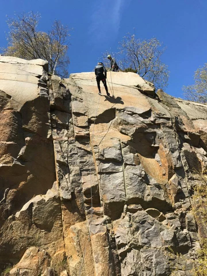 Rappelling. And yes, it's me (and, luckily, a very competent instructor) up there. Now who would have thought that ...