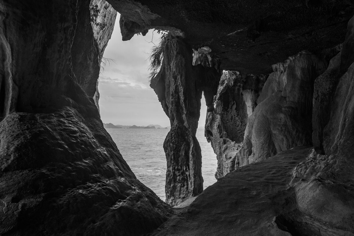 An inside look at one of the giant rocks of limestone that dot the Thai waterscape. This one is at Khao Phing Kan (James Bond Island). It’s kind of a struggle to find spots on these ultra-popular stops which are ubiquitous on itineraries it seemed, a little bit of side cave exploration led to this. 