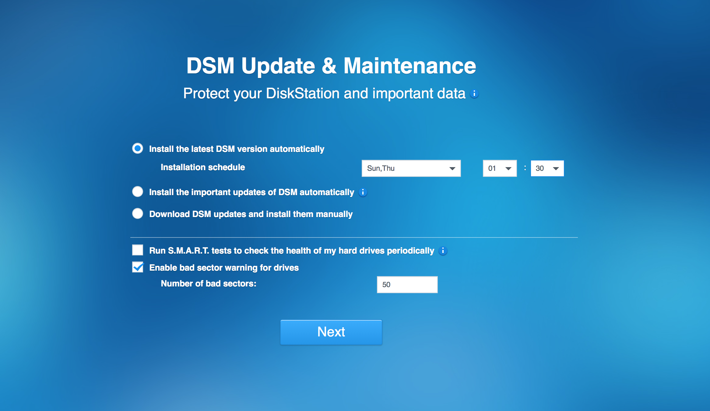 DSM Update & Maintenance settings