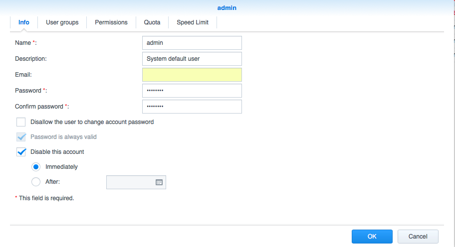 Disable the default admin account