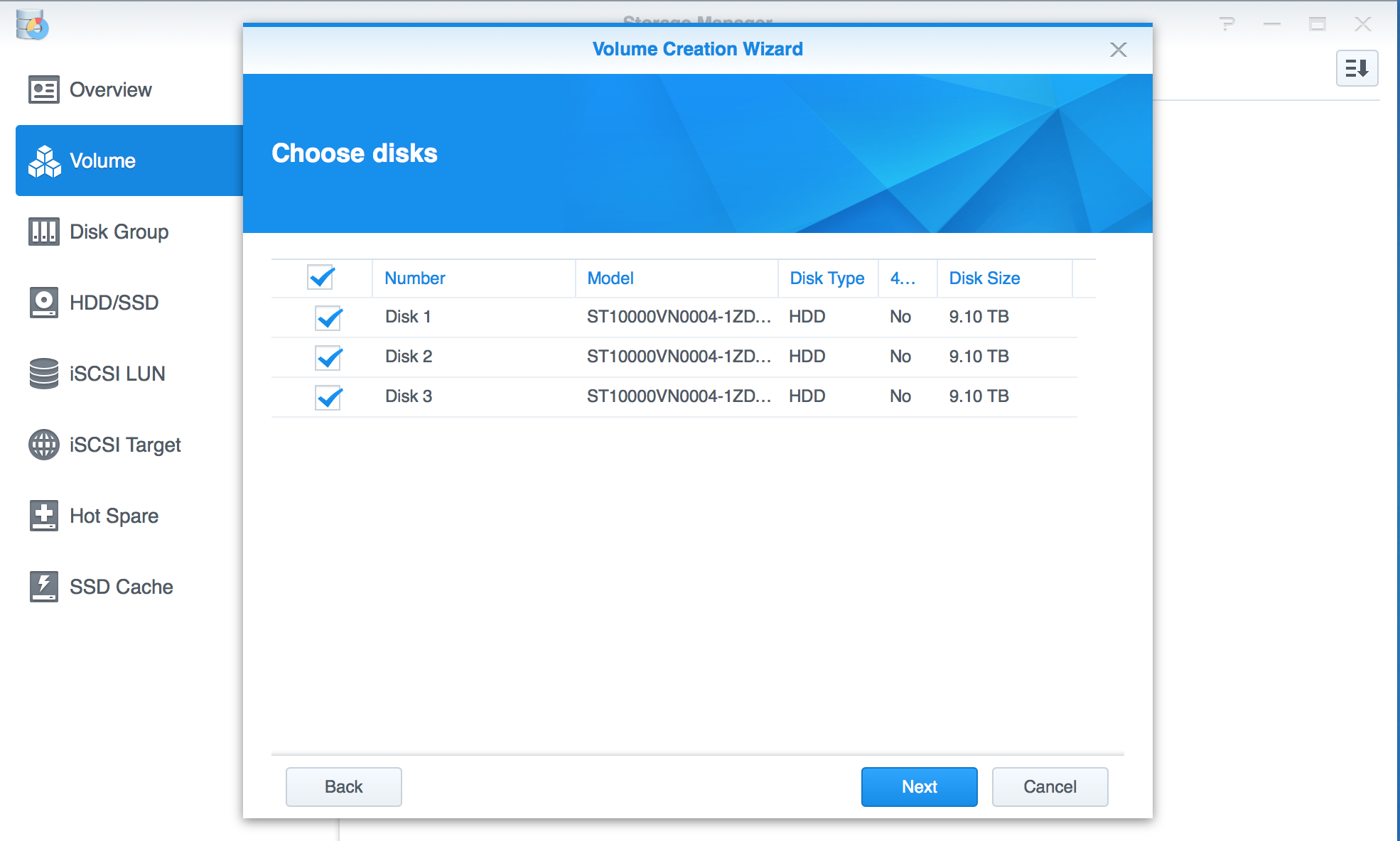 Select the drives for the volume