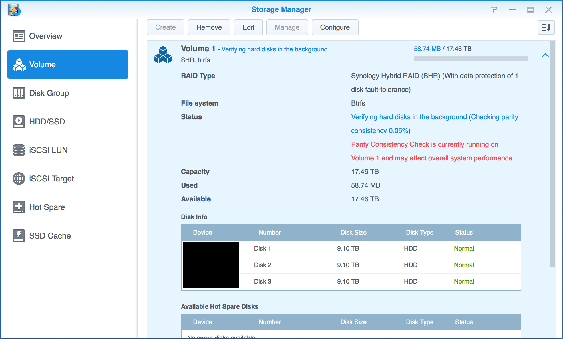 Newly created volume with btrfs file system