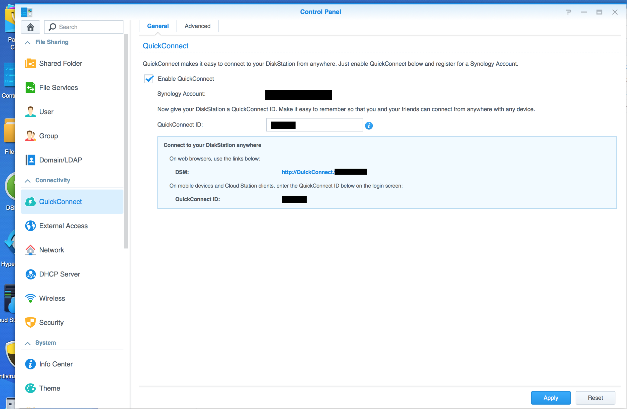 QuickConnect settings