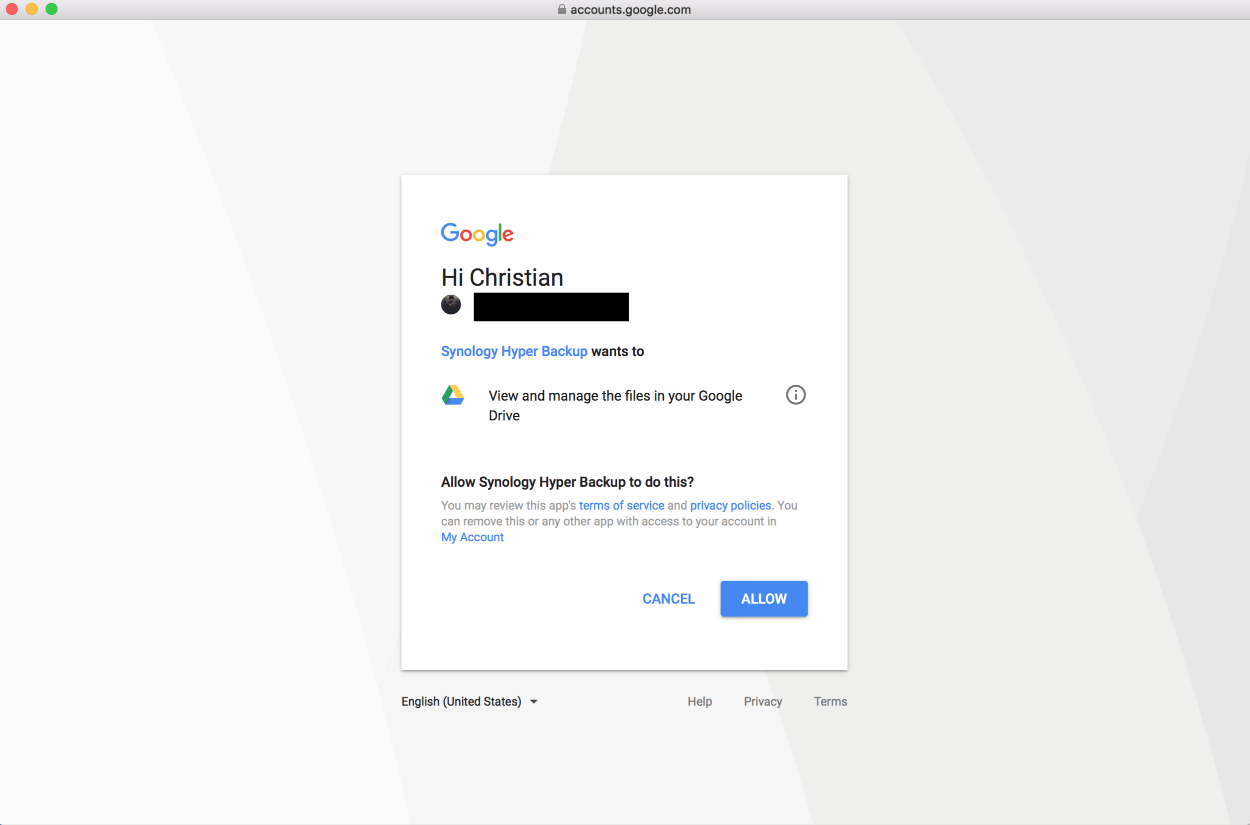 Permissions for Hyper Backup